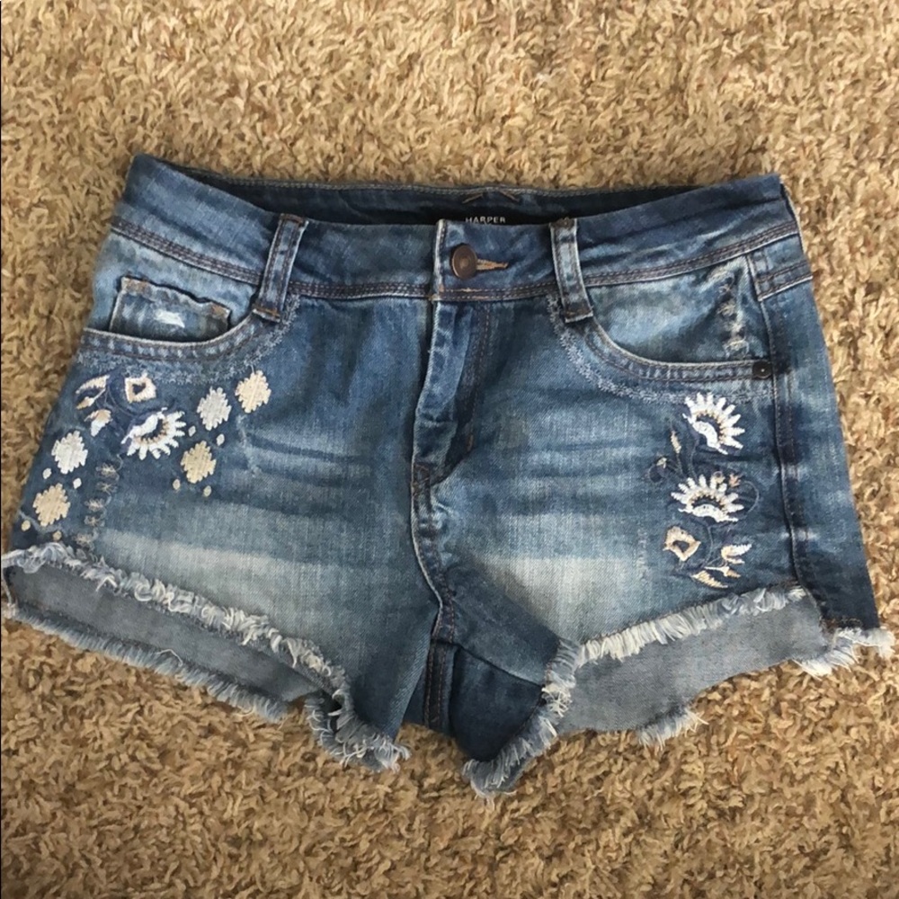 Embroidered jean shorts